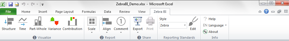 Zebra BI ribbon in Excel 2010
