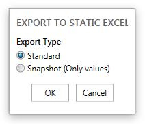 Export to static Excel workbook - standard and snapshot